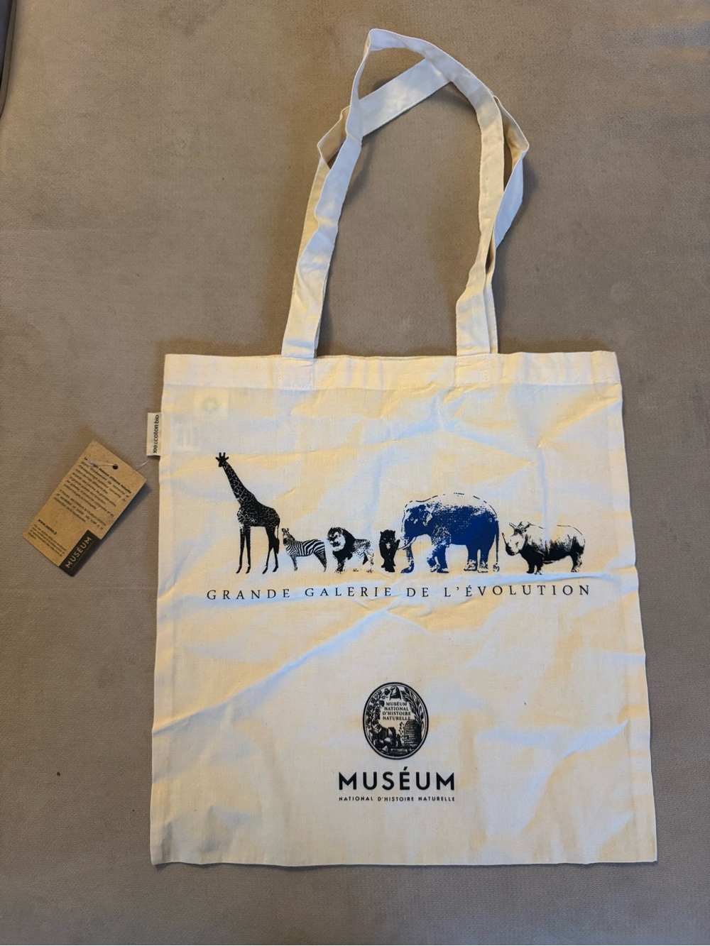 Muséum Tote Bag with Animal Graphic - Ivory and Navy